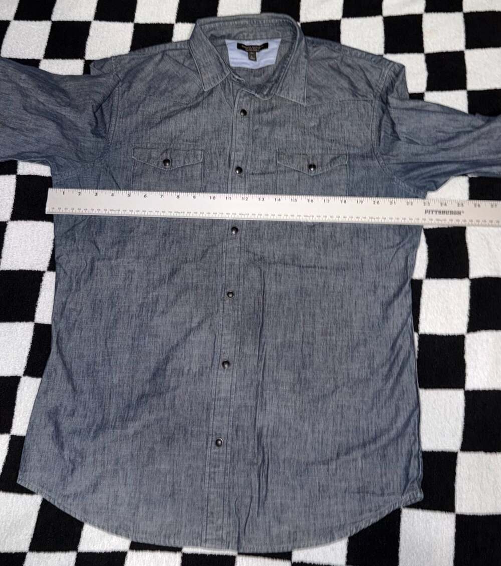 Banana Republic Tailored Slim Fit Tall L Gray Chambray Denim Long Sleeve - Picture 3 of 7
